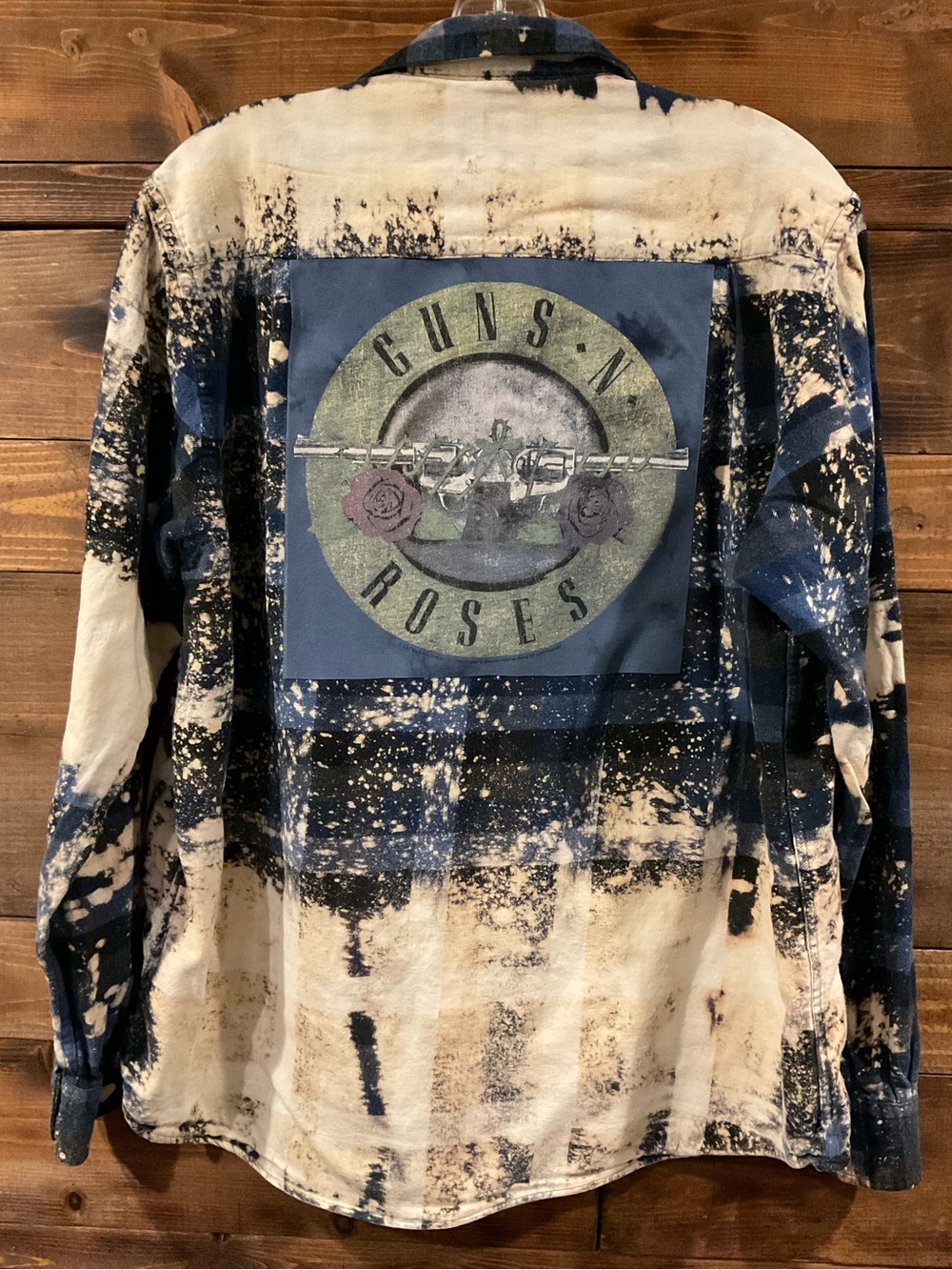 Custom Guns N' Roses Graphic distressed bleached RARE Concert Flannel - Navy XL